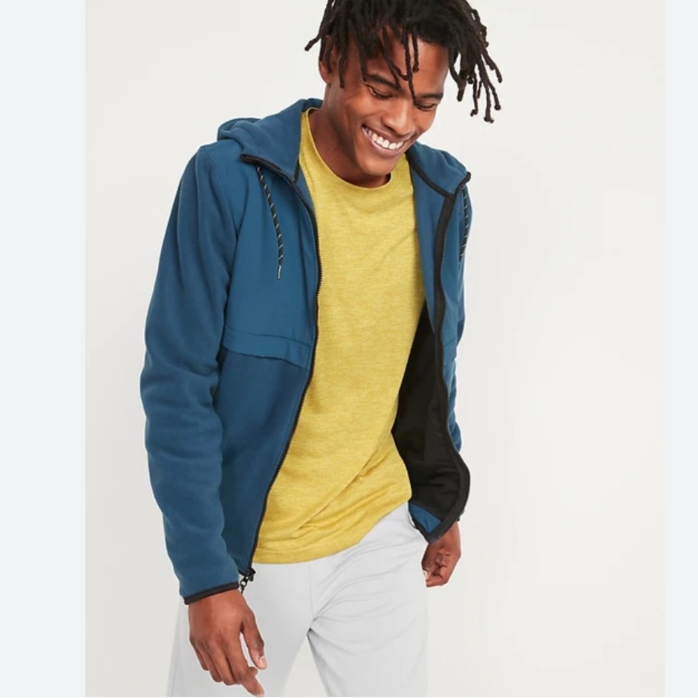 OLD NAVY MICRO FLEECE HYBRID ZIP HOODIE JACKET OCEAN SHALE